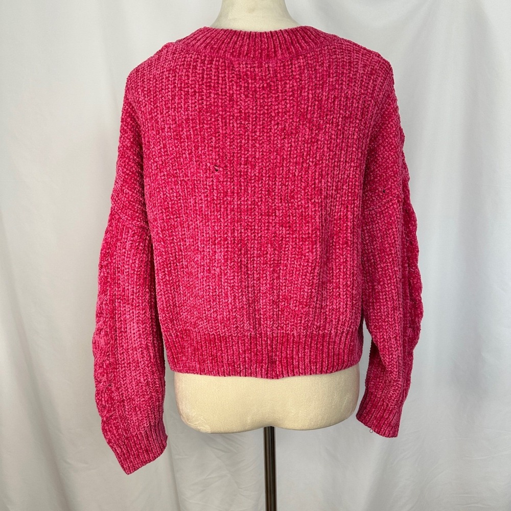 Cocovive Cable Knit Cropped Sweater Pullover Chenille Pink Womens‎ Large Casual - Picture 5 of 12